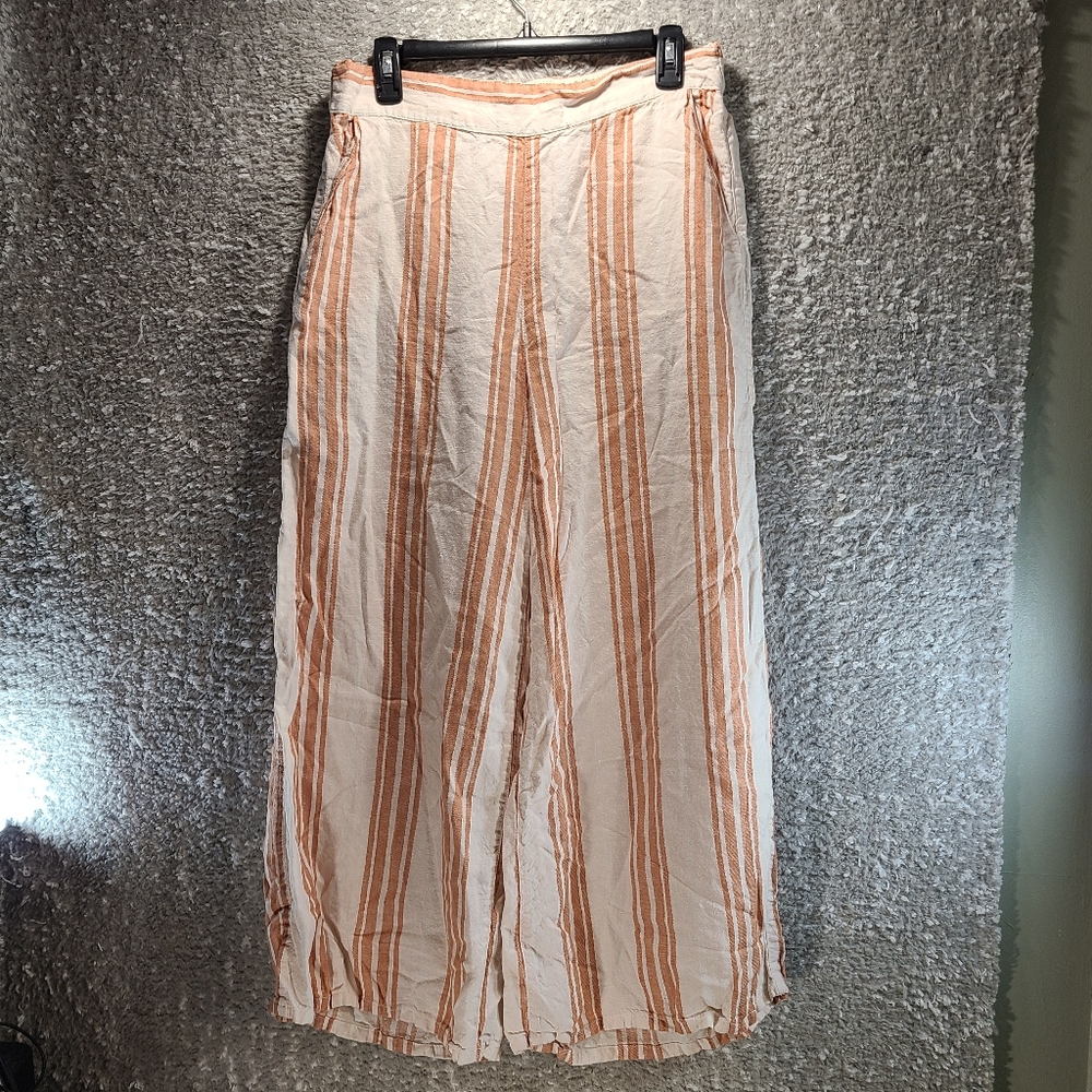 💥2/$45 Striped Wide-Leg Linen Blend Pants - Cream & Orange